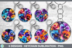 Bundle of six Alcohol Ink Pansies Keychain designs.