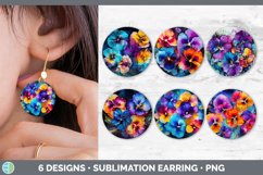 Bundle of six Alcohol Ink Pansies Round Earrings designs.