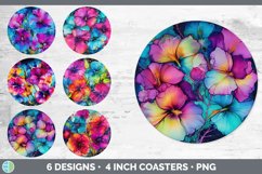 Bundle of six Alcohol Ink Petunias Round Coaster designs.