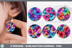 Bundle of six Alcohol Ink Petunias Round Earrings designs.