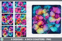 Bundle of six Alcohol Ink Petunias Square Coaster designs.