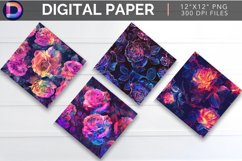 Neon Rose Flowers Digital Paper Product Image 1