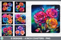 Bundle of six Alcohol Ink Roses Square Coaster designs.