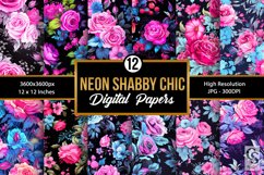 Neon Shabby Chic Floral Pattern Digital Papers Product Image 1