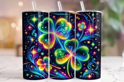 St Patrick&#039;s Day Neon Glitter Shamrock Tumbler Wrap PNG Product Image 1