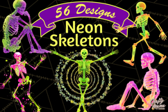 Neon Skeleton Clipart PNG, Patterned Skull Art, Halloween Product Image 1