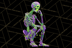 Neon Skeleton Clipart PNG, Patterned Skull Art, Halloween Product Image 2