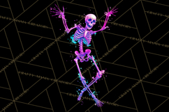 Neon Skeleton Clipart PNG, Patterned Skull Art, Halloween Product Image 4