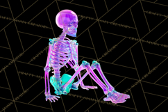 Neon Skeleton Clipart PNG, Patterned Skull Art, Halloween Product Image 4