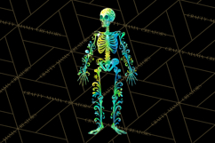 Neon Skeleton Clipart PNG, Patterned Skull Art, Halloween Product Image 3