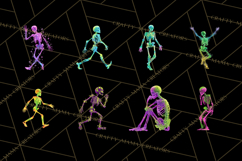 Neon Skeleton Clipart PNG, Patterned Skull Art, Halloween Product Image 2