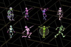 Neon Skeleton Clipart PNG, Patterned Skull Art, Halloween Product Image 3
