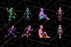 Neon Skeleton Clipart PNG, Patterned Skull Art, Halloween Product Image 4
