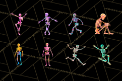 Neon Skeleton Clipart PNG, Patterned Skull Art, Halloween Product Image 7