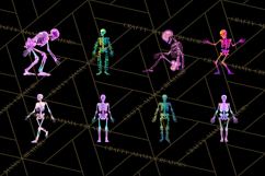 Neon Skeleton Clipart PNG, Patterned Skull Art, Halloween Product Image 8