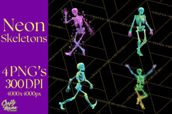 Neon Skeleton Clipart PNG, Patterned Skull Art, Halloween Product Image 1