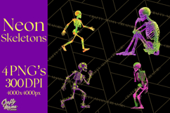 Neon Skeleton Clipart PNG, Patterned Skull Art, Halloween Product Image 1