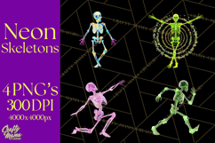 Neon Skeleton Clipart PNG, Patterned Skull Art, Halloween Product Image 1