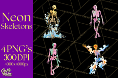 Neon Skeleton Clipart PNG, Patterned Skull Art, Halloween Product Image 1