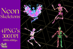 Neon Skeleton Clipart PNG, Patterned Skull Art, Halloween Product Image 1