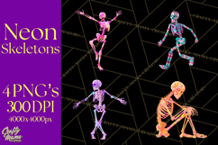 Neon Skeleton Clipart PNG, Patterned Skull Art, Halloween Product Image 1