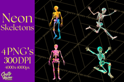 Neon Skeleton Clipart PNG, Patterned Skull Art, Halloween Product Image 1
