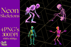 Neon Skeleton Clipart PNG, Patterned Skull Art, Halloween Product Image 1