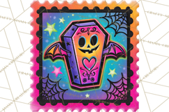 Neon Halloween Clipart Postage Stamps, Cute Spooky PNGs Product Image 2