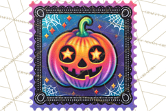 Neon Halloween Clipart Postage Stamps, Cute Spooky PNGs Product Image 3