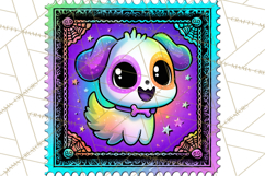Neon Halloween Clipart Postage Stamps, Cute Spooky PNGs Product Image 5