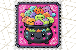 Neon Halloween Clipart Postage Stamps, Cute Spooky PNGs Product Image 2