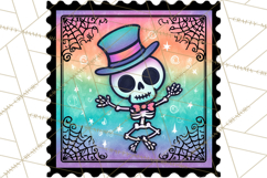 Neon Halloween Clipart Postage Stamps, Cute Spooky PNGs Product Image 2