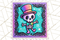 Neon Halloween Clipart Postage Stamps, Cute Spooky PNGs Product Image 3