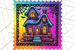 Neon Halloween Clipart Postage Stamps, Cute Spooky PNGs Product Image 2
