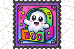 Neon Halloween Clipart Postage Stamps, Cute Spooky PNGs Product Image 4