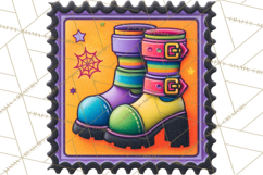 Neon Halloween Clipart Postage Stamps, Cute Spooky PNGs Product Image 5