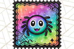 Neon Halloween Clipart Postage Stamps, Cute Spooky PNGs Product Image 2