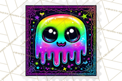 Neon Halloween Clipart Postage Stamps, Cute Spooky PNGs Product Image 3