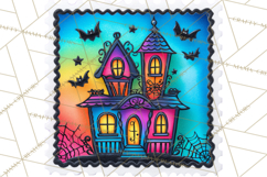Neon Halloween Clipart Postage Stamps, Cute Spooky PNGs Product Image 4