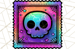 Neon Halloween Clipart Postage Stamps, Cute Spooky PNGs Product Image 2