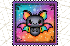 Neon Halloween Clipart Postage Stamps, Cute Spooky PNGs Product Image 3