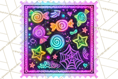 Neon Halloween Clipart Postage Stamps, Cute Spooky PNGs Product Image 4