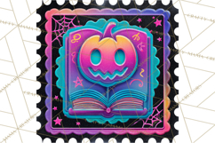Neon Halloween Clipart Postage Stamps, Cute Spooky PNGs Product Image 5