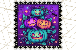 Neon Halloween Clipart Postage Stamps, Cute Spooky PNGs Product Image 3