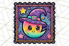 Neon Halloween Clipart Postage Stamps, Cute Spooky PNGs Product Image 2