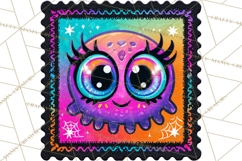 Neon Halloween Clipart Postage Stamps, Cute Spooky PNGs Product Image 3