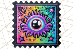 Neon Halloween Clipart Postage Stamps, Cute Spooky PNGs Product Image 4