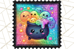 Neon Halloween Clipart Postage Stamps, Cute Spooky PNGs Product Image 5