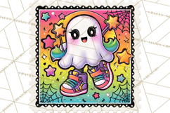 Neon Halloween Clipart Postage Stamps, Cute Spooky PNGs Product Image 2