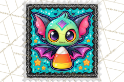 Neon Halloween Clipart Postage Stamps, Cute Spooky PNGs Product Image 4